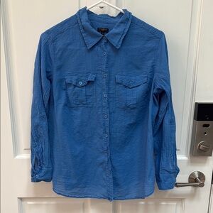 Talbots 14W EUC Blue Gauze Button Down Shirt